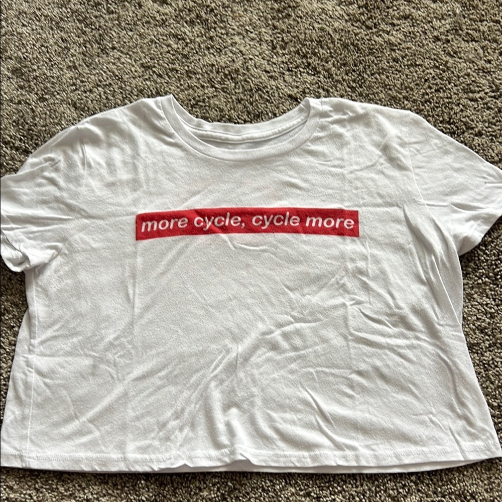 White Cyclebar Crop T-Shirt with Red Graphic
